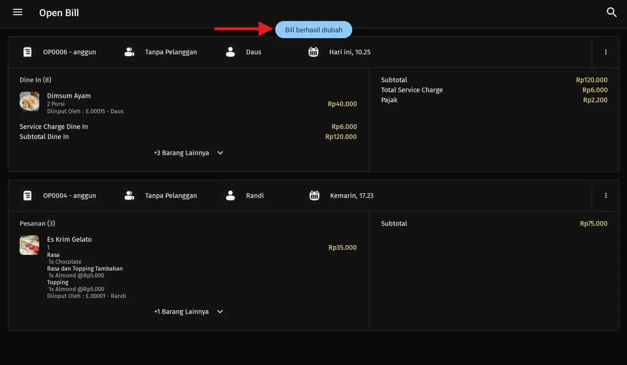Cara cetak label perubahan pesanan